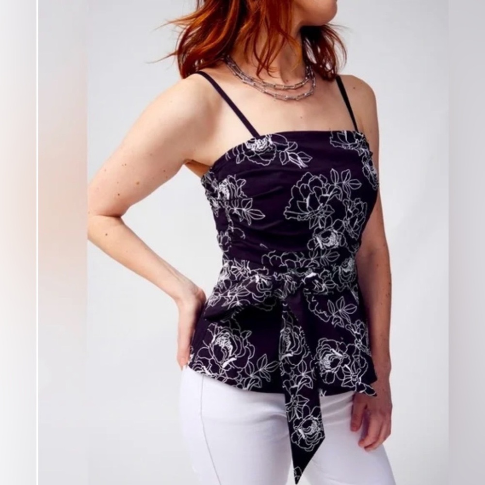 NWT White House Black Market Embroidered Poplin Bustier in Jasmine Black/White - Picture 5 of 7
